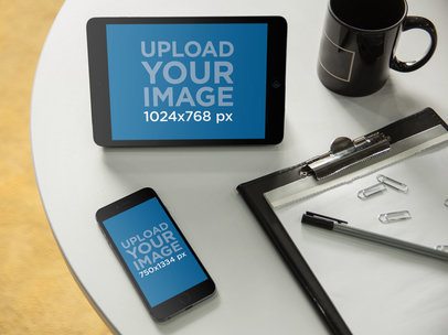 iPad and iPhone Mockup at a Corporate Office 