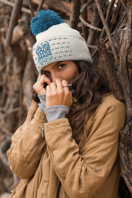 Beanie Mockup Featuring a Beautiful Woman 