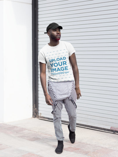 Tee Mockup of a Cool Man Wearing Striped Overalls