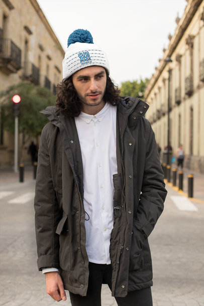 Mockup of a Man Wearing a Street Style Outfit with a Beanie