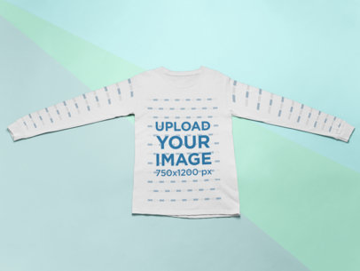 Flat Lay Mockup of a Long Sleeve Tee Lying over a Colorful Surface