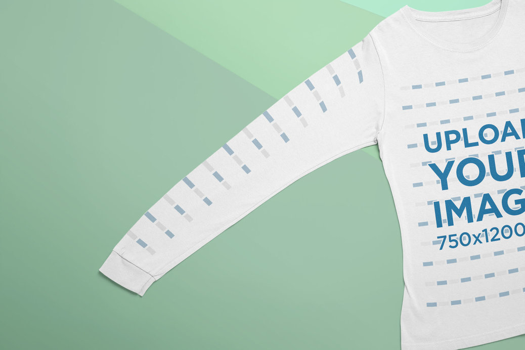 Closeup Mockup of a Long Sleeve Tee over a Tricolor Surface