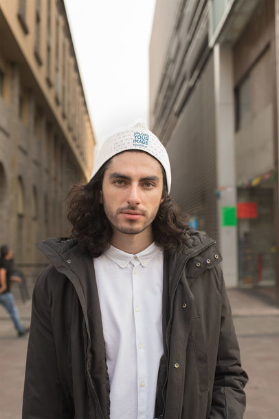 Beanie Mockup of a Handsome Man in the City