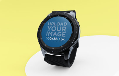 Mockup of a Smartwatch Standing Over a Table 25033
