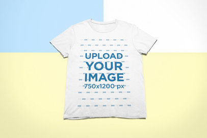 Flat Lay T-Shirt Mockup of a Multicolor Surface