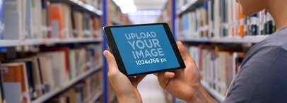 Tablet Mockup of a College Student Using an iPad at the Library a5671