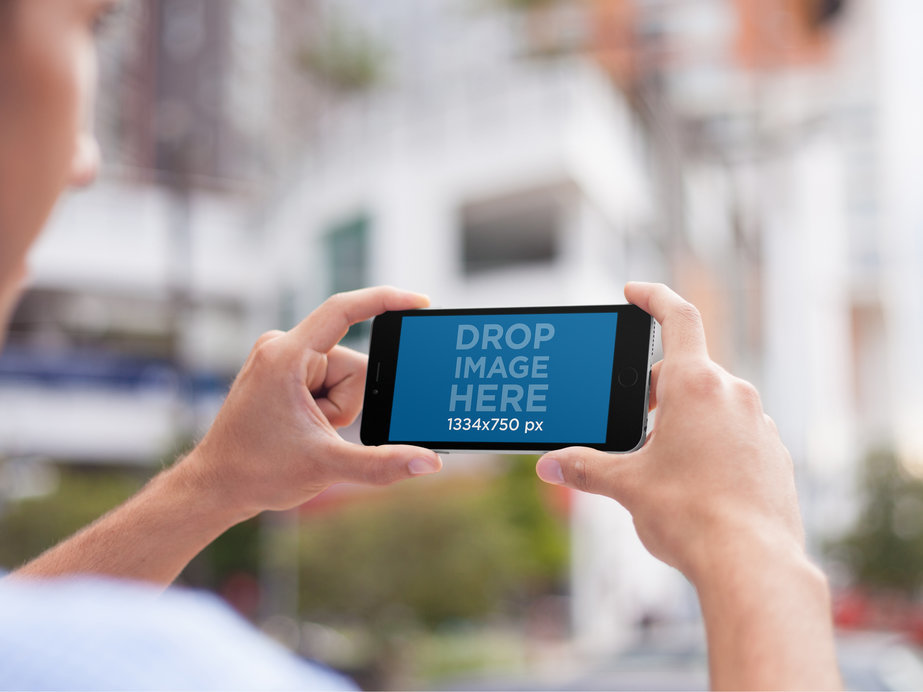 Landscape iPhone 6 Mockup Generator at an Urban Environment