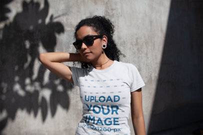 T-Shirt Mockup of a Cool Woman with Gauge Earrings 18242