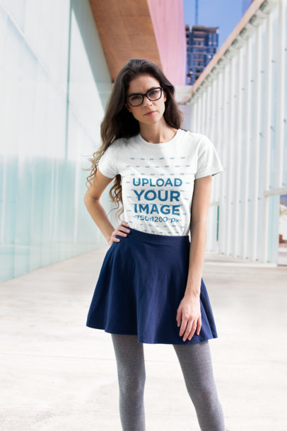 T Shirt Mockup Featuring a Handsome Woman Posing in a Skirt Outfit