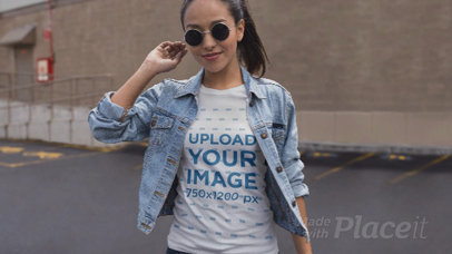 T-Shirt Video with Parallax Effect of a Trendy Woman at a Parking Lot 