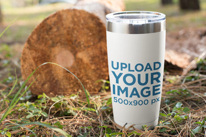 Mockup of a Travel Mug Outdoors