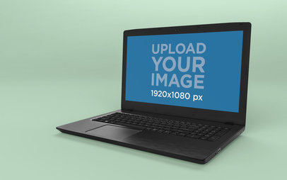 Render Mockup of a Black Laptop Standing on a Solid Surface