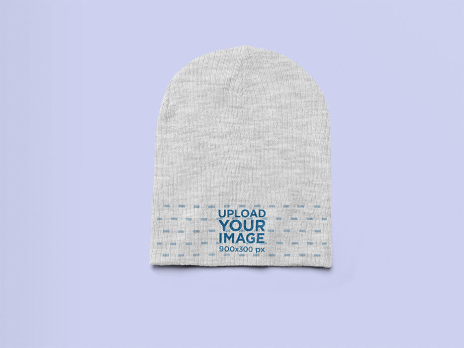 Flat Lay Heather Beanie Mockup Featuring a Solid Background