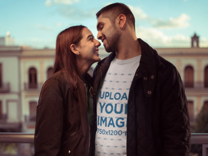 Mockup of a Man Wearing a Sweater With His Girlfriend on Valentine's Day