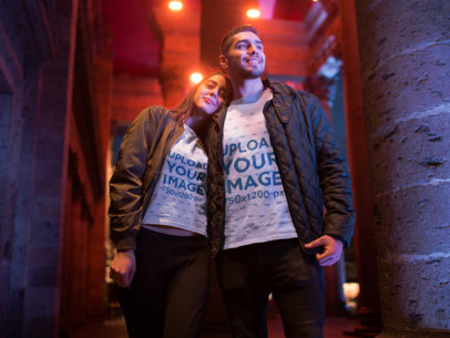 T-Shirt Mockup Featuring a Couple Going Out for Valentine's