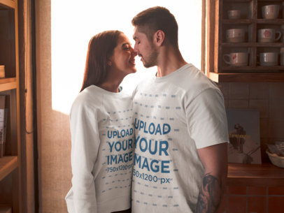 T-Shirt and Sweater Mockup of a Couple in Valentine's Day