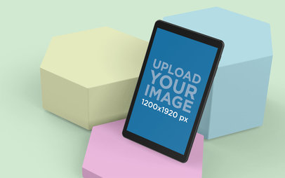 Samsung Galaxy A Tab Mockup with Hexagonal Prisms