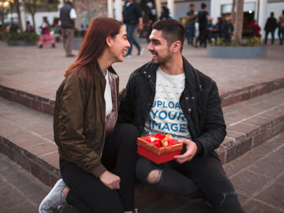 T-Shirt Mockup of a Man Celebrating Valentine's Day with His Girlfriend