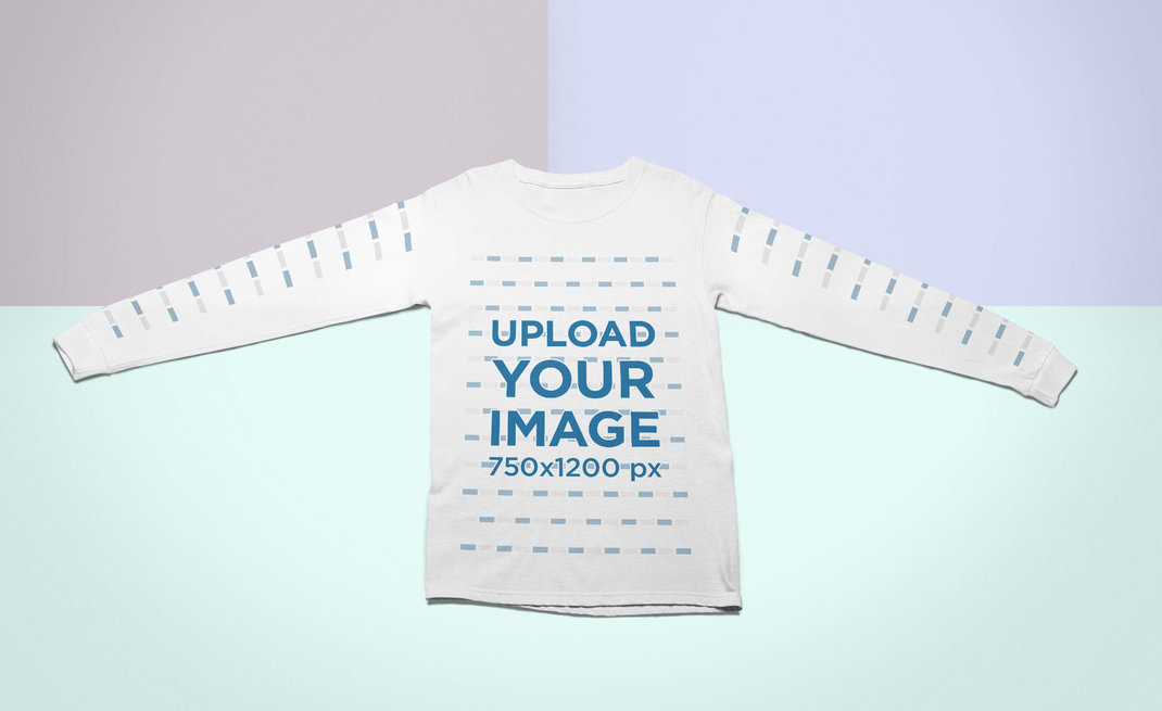 Mockup of a Long Sleeve T-Shirt Lying Flat on a Surface with Three Colors