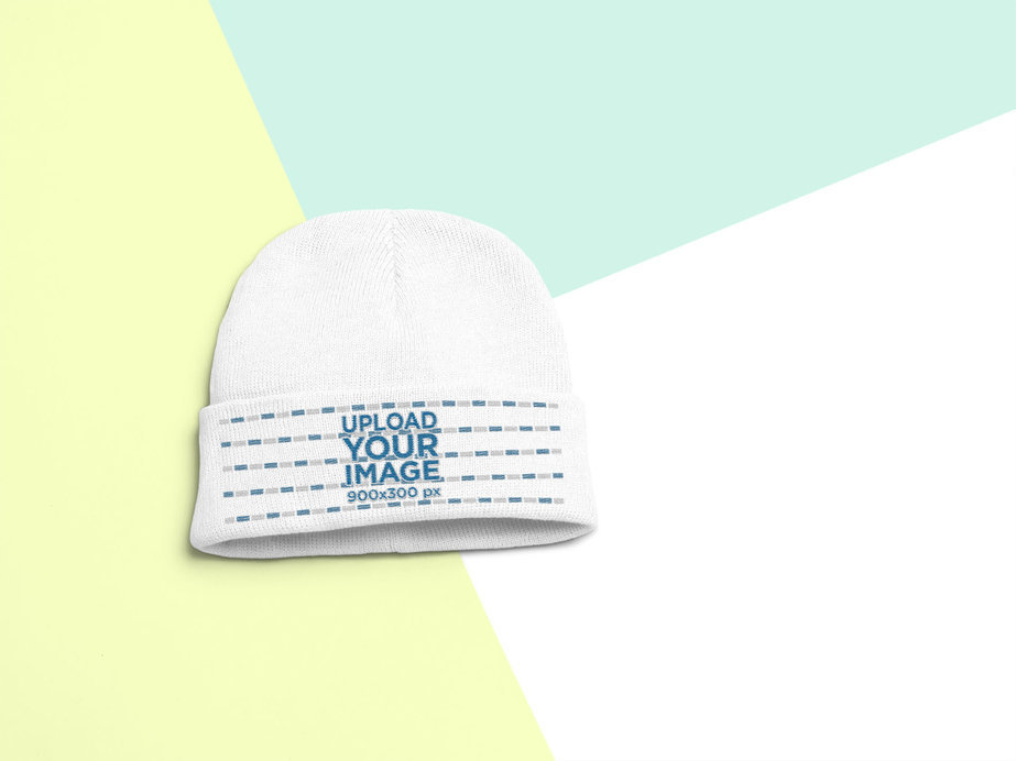 Flat Lay Mockup of a Short Beanie