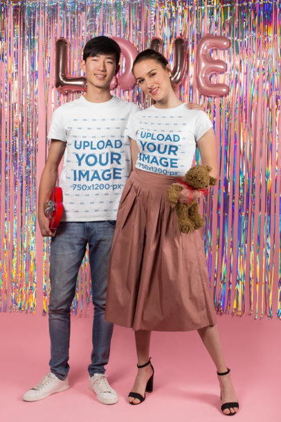 T-Shirt Mockup of a Biracial Couple on Valentine's Day