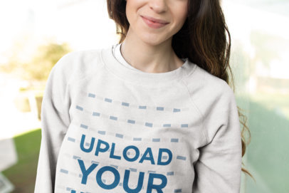 Closeup Crewneck Sweater Mockup of a Smiling Woman