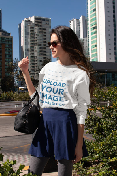 Sweatshirt Mockup Featuring a Woman Wearing a Fashionable Outfit