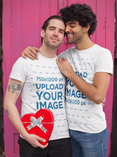 Mockup of a Cute LGBTQ Couple Embracing on Valentine's Day