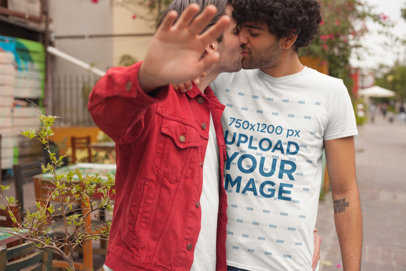 Valentine's Tee Mockup Featuring an LGBTQ Couple Kissing