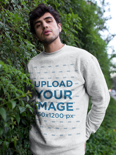 Mockup of a Handsome Man Wearing a Sweater Outdoors 18186