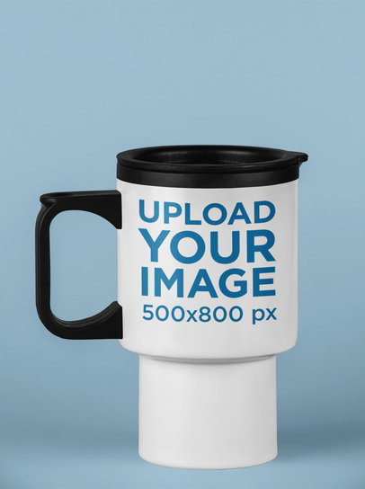Mockup of a Travel Mug over a Solid Surface