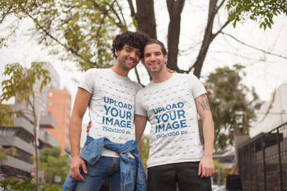 Valentine's Day T-Shirt Mockup Featuring a Happy Gay Couple