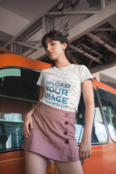T-Shirt Mockup of a Woman Wearing a Skirt with Buttons