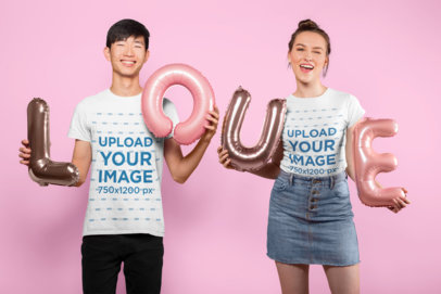 Tee Mockup of a Cute Bi-Racial Couple Celebrating Valentine's Day