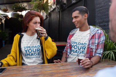 T-Shirt Mockup of Two Friends Drinking Beer  25244