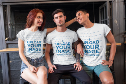 Mockup of Three Playful Friends Wearing Tees 25245