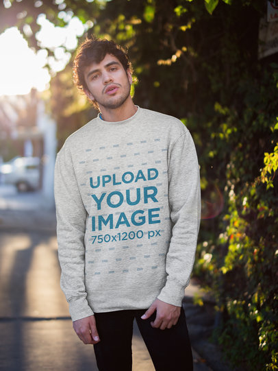 Heathered Sweatshirt Mockup of a Man on the Street