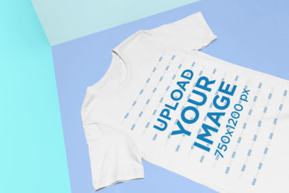 Mockup of a T-Shirt Laid Flat over a Colorful Background