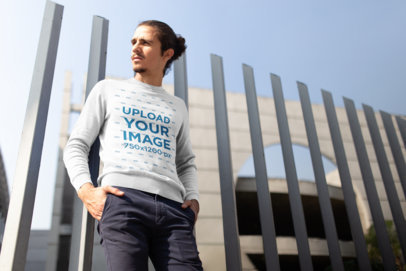 Mockup of a Long-Hair Man Wearing a Crewneck Sweatshirt