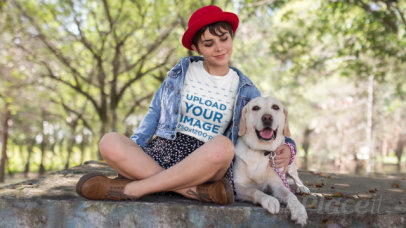 Parallax Video Mockup of a Woman Wearing a T-Shirt while Hugging her Dog at a Park