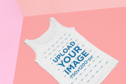 Mockup of a Heathered Tank Top Lying Flat over a Colorful Background