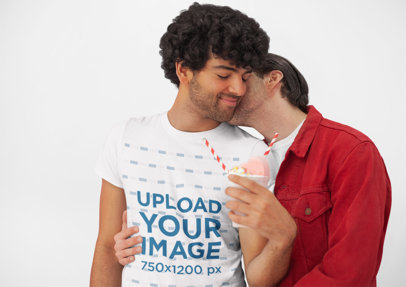 Valentine's Day Tee Mockup of an LGBT Man Spending Time with His Boyfriend