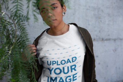 Mockup of a Girl with Ear Gauges Wearing a Crewneck Sweater 18249