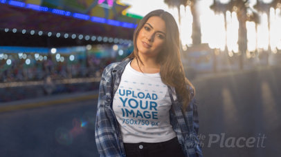 Parallax Video of a Woman Wearing a Tee in a Fun Fair 25654