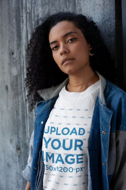 Sweatshirt Mockup Featuring a Serious Woman with Curly Hair