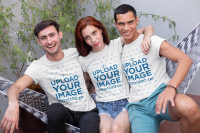 T-Shirt Mockup of a Group of Friends on a Hammock 25248