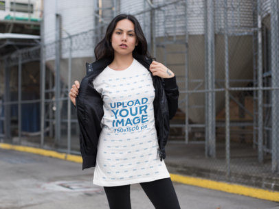 Mockup of a Cool Woman Wearing a Unisex Tee Outdoors
