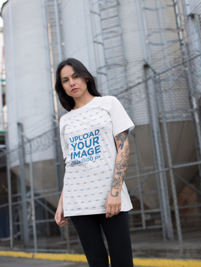 Mockup of an Edgy Woman Wearing a Unisex Tee