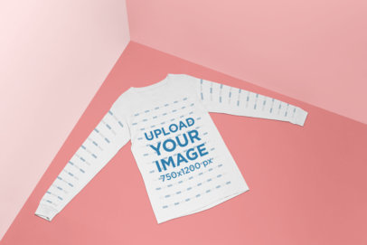 Mockup of a Long Sleeve Tee Lying on a Flat Surface