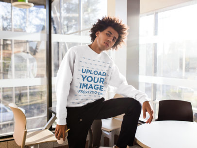 Crewneck Sweater Mockup of a Man at a Fast Food Restaurant